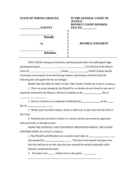 North Carolina Divorce Packet